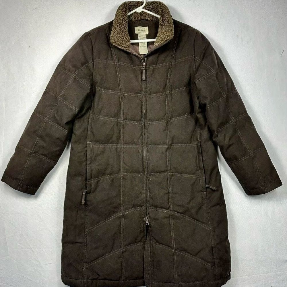 LL BEAN Goose Down Insulated Brown Winter Jacket Long Women’s Size M Barn Coat